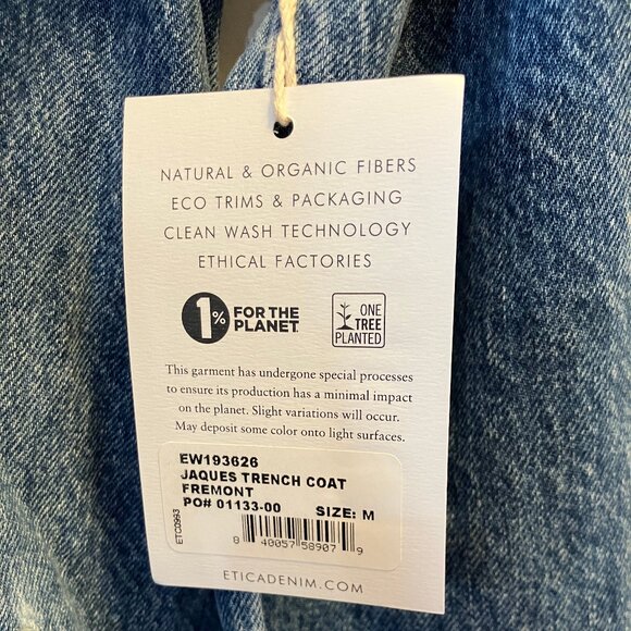 NWT Etica Jaques Denim Trench Coat (Medium Wash) - Picture 12 of 16